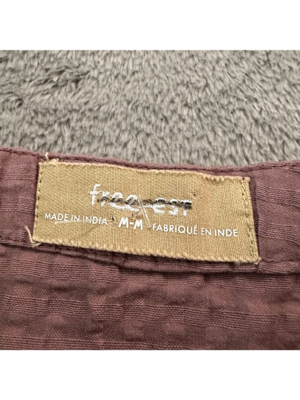 Free People Free-est Puckered Check Mini Skirt Womens MEDIUM Brown Mauve Cotton - Picture 4 of 6